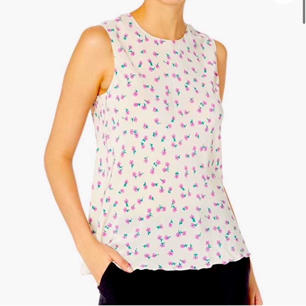 Theory Cream Floral Sleeveless Blouse